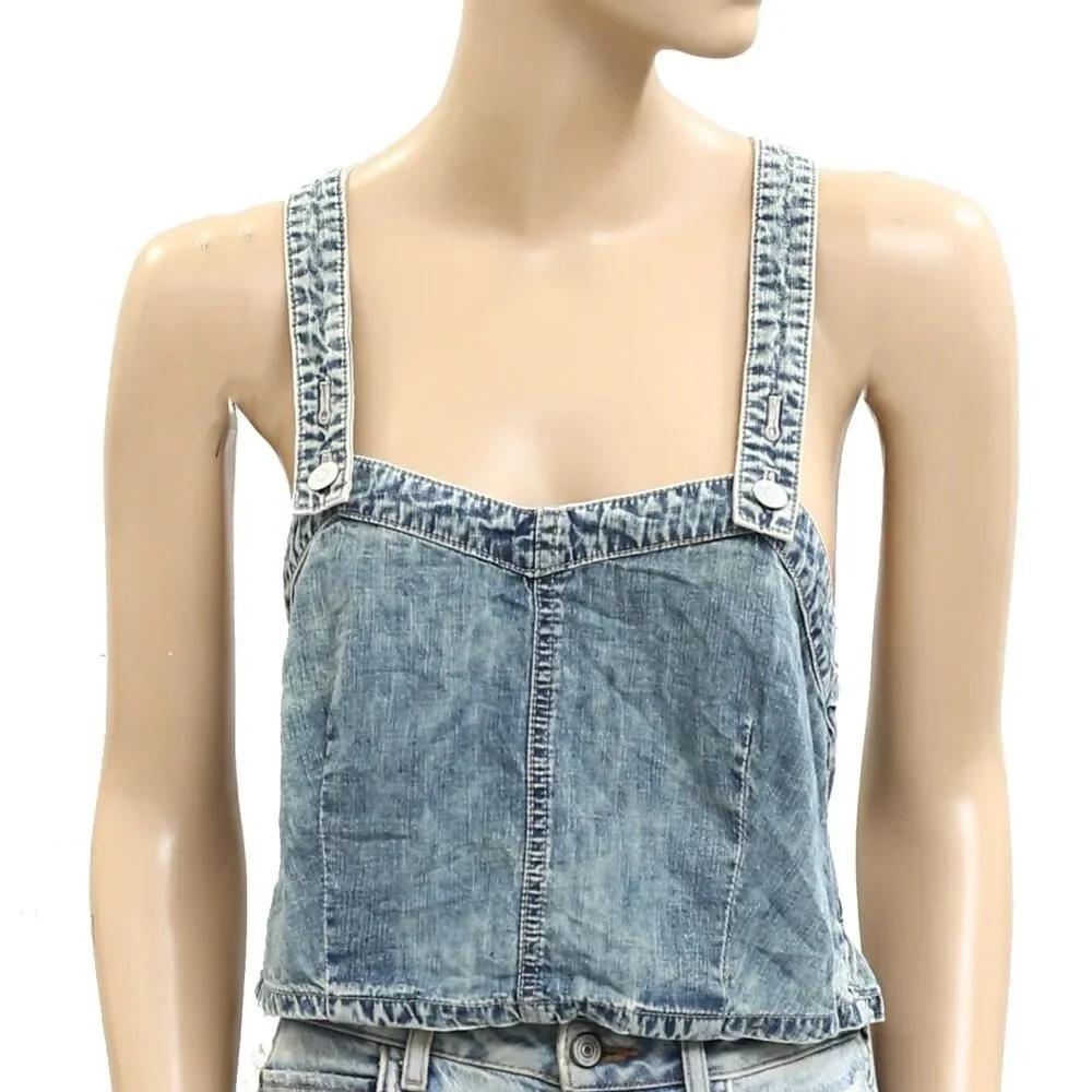 Free People We The Free Paradise Denim Criss Cross Blouse Top Cotton S 280867 - Picture 3 of 7